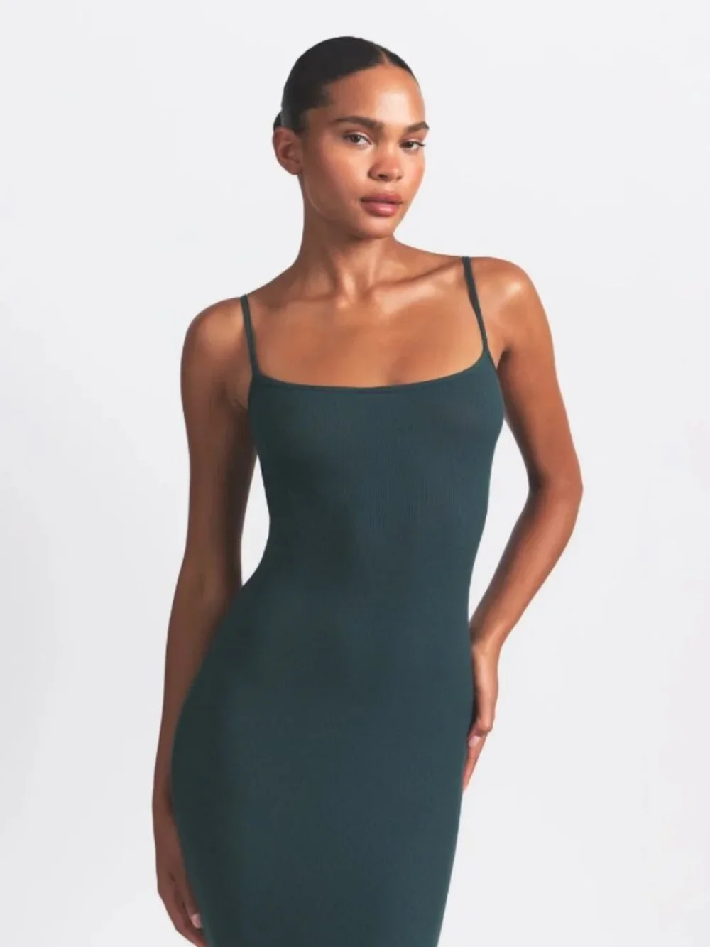 NEW SKIMS Soft Lounge Long Slip Dress Cypress Deep Green Medium NWT Maxi - Picture 4 of 5
